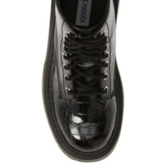 Black Crock Embossed Patent Leather Platform Combat Boots - Picture 3 of 9
